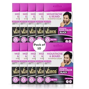 VCare Moustache and Beard color shampoo for Men Black, Natural Hair Color Dye Conditioner